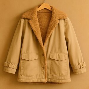 ASOS DESIGN Teddy-Lined Shacket Coat Warm Beige /Cream Sherpa Lined Size US 8